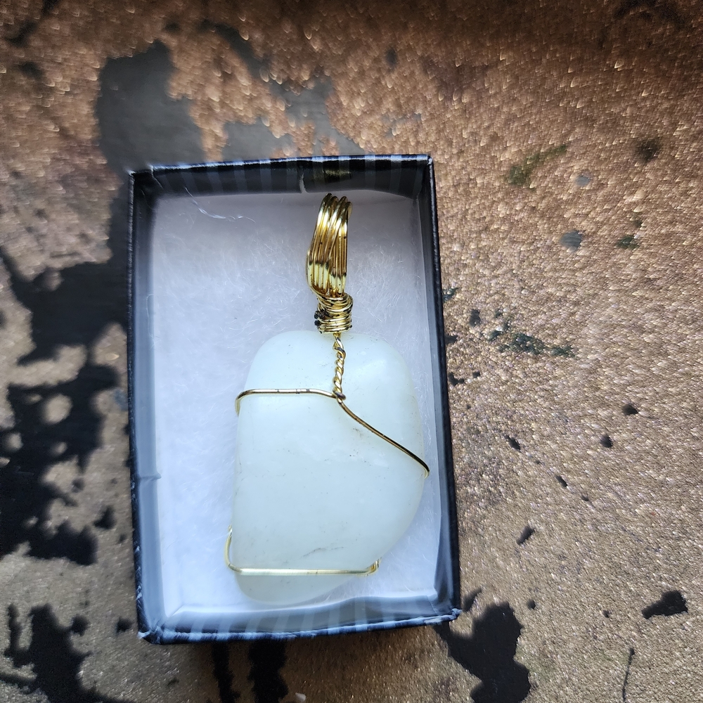 Gold Wire Wrapped White Stone Pendant